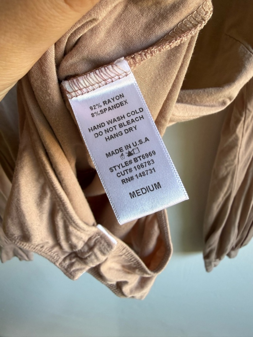 Blue Blush Tan Long Sleeve Low Cut Bodysuit size Medium - Picture 6 of 6